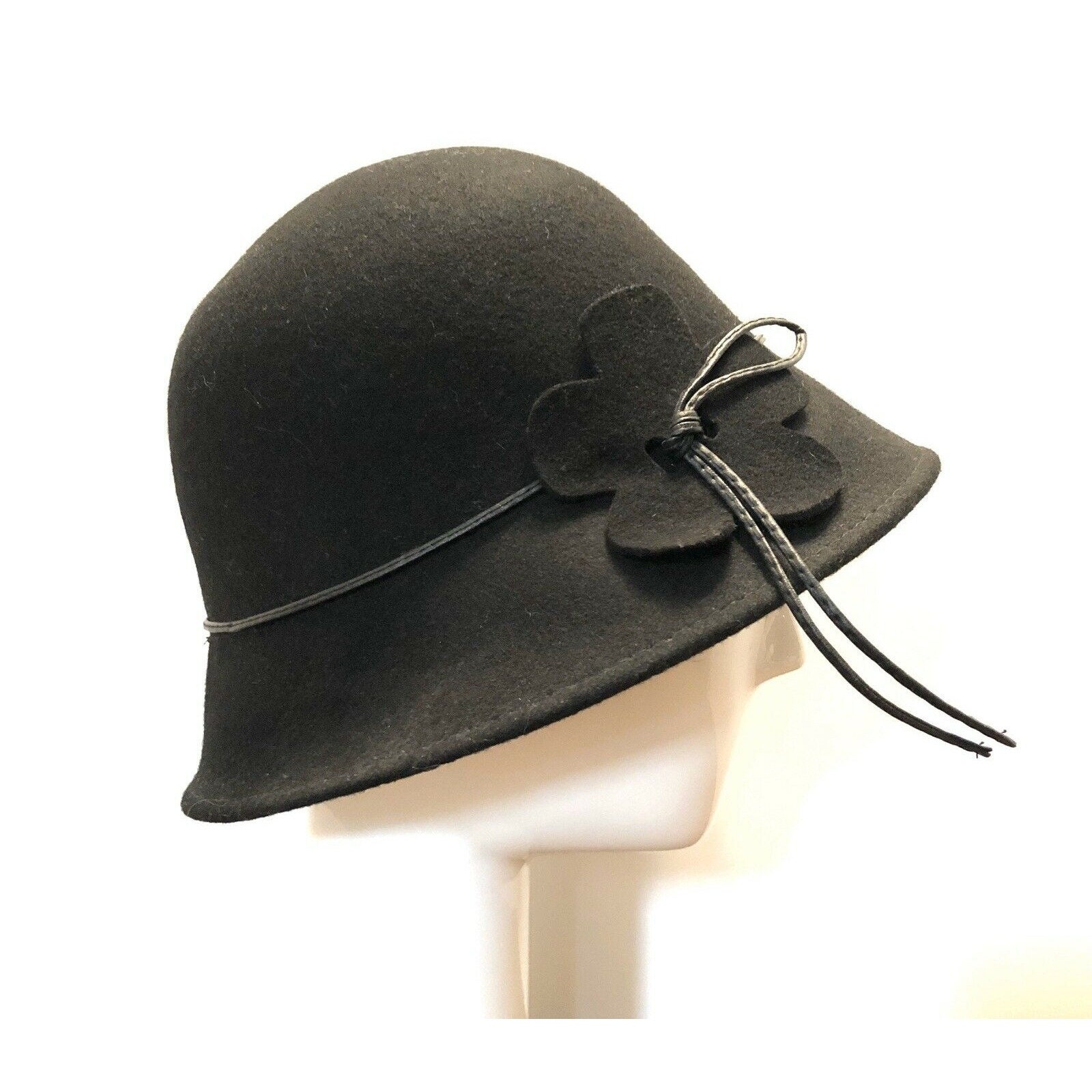 HIGH END Wool BACKET HAT バケットハット Black 100% Wool Bucket Hat With Leather and Flower Trim Accent - Etsy