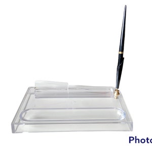 Italian Postmodern Desk Lucite Pen Letter Opener Holder Tray by Designer Rede Guzzini