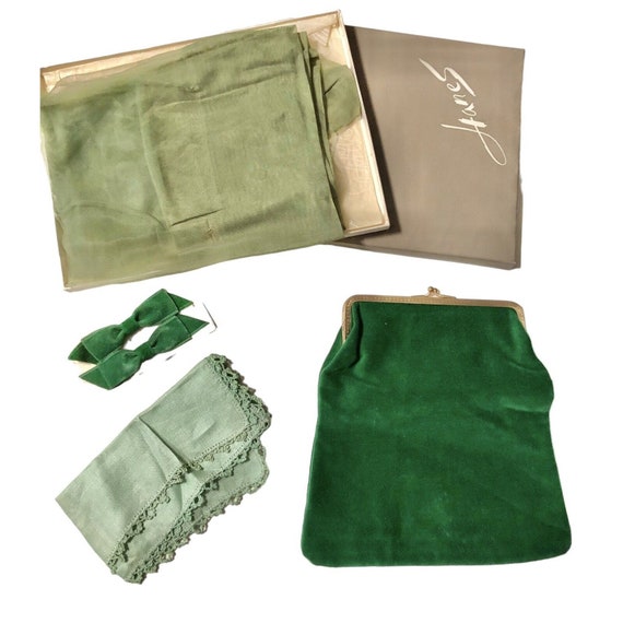 Green Velvet Handbag Purse VOGUE Barrettes HANES … - image 5