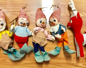 Vtg Holiday Fairies Heydaya Large Felt Japan Elf Elves Rudolph Doll Christmas Tree Ornament Lot