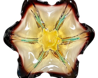 Vintage Red Wine Yellow Green Murano Italian Art Glass Bowl Venetian Sommerso? Archimede Seguso?