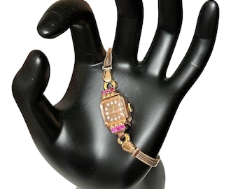 Vintage 14K Solid Rose Gold (case only) GRANADA Ruby Watch 17 Jewels with JB Gold Filled Band