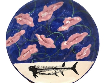 Mid Century Aquatic Fish Xtra Large Signed DREIER Pottery Plate DECOR