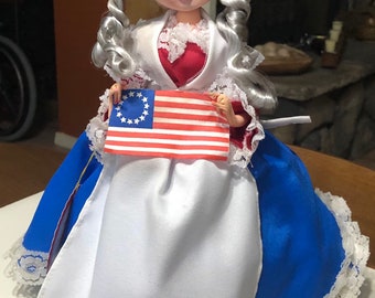 Vintage 1950s Martha Washington Patriotic Doll Red White Blue