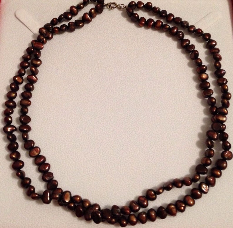Chocolate Brown Baroque Double Strand Freshwater Pearl .925 - Etsy