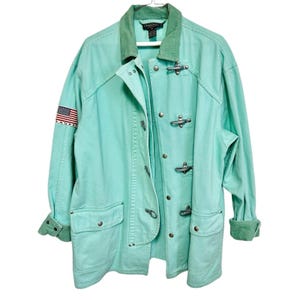 VTG Ralph Lauren Country Mint Green Denim Jacket Coat Toggle Western Size Med