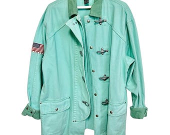 VTG Ralph Lauren Country Mint Green Denim Jacket Coat Toggle Western Size Med