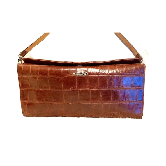 Quality Tusk Brown Croc Embossed Leather Clutch Handbag Medium