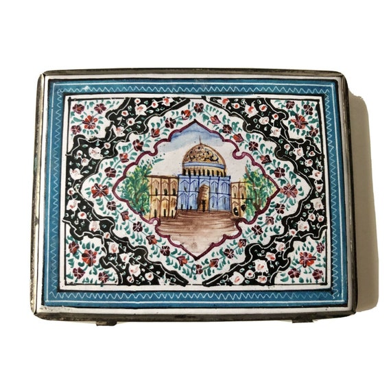 Antique Persian Arab Islamic Enamel Cigarette Cas… - image 1