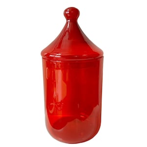 Italian Empoli 1960’s Red Cased Glass Apothecary Lidded Jar 9.5” Mid Century