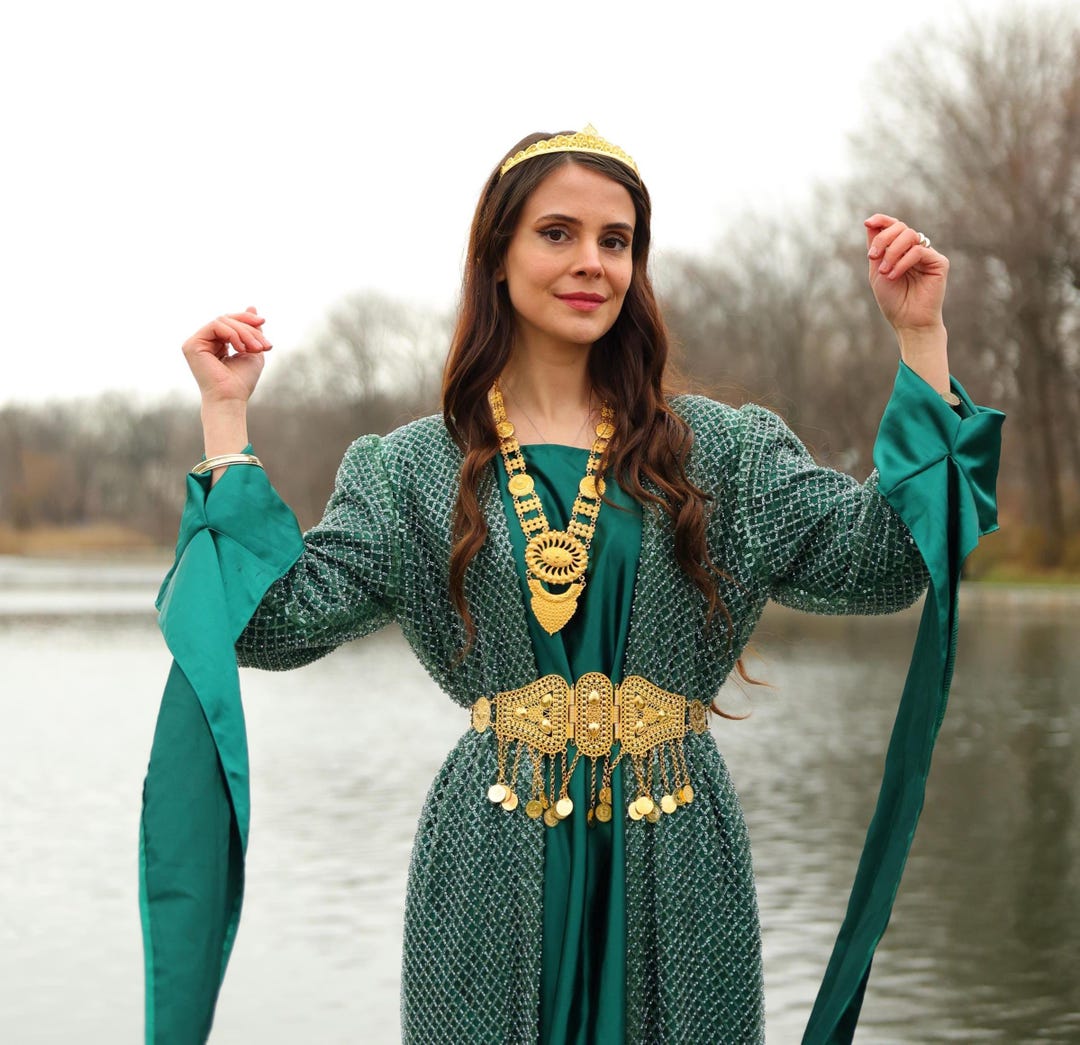 Kurdish Traditional Dress Beaded Green Women's Dress , Traditional ...