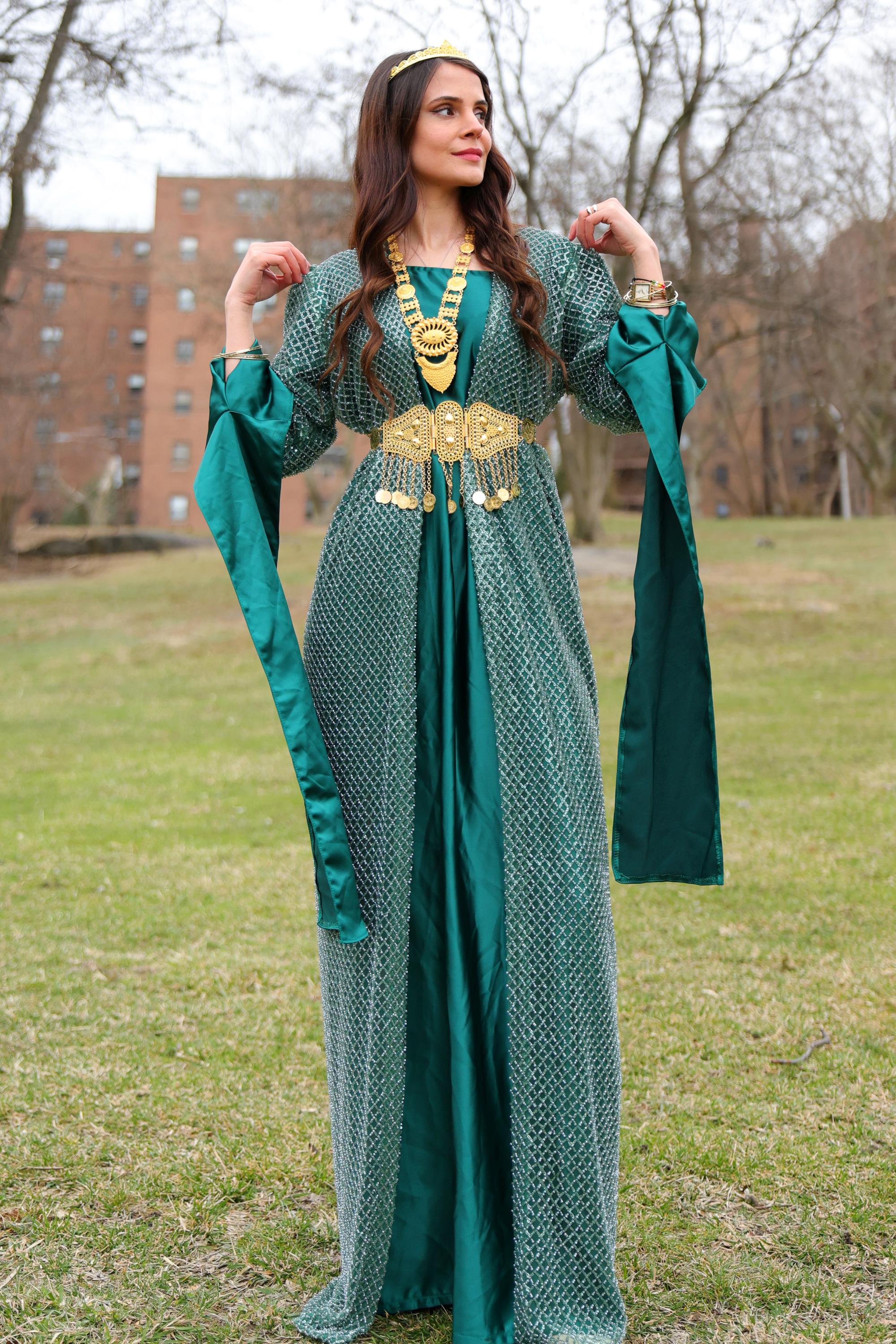 kurdish dress dresses #kurdish #kurdishgirl #kurdi #kurdishdress #kurdishdresses #fistan #kurdistan #nawruz #kurdishwedding accentuating the ensemble Kurdish Traditional Dress Beaded Green
