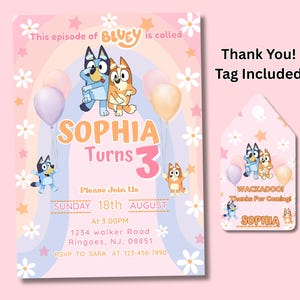 Pink Bluey Birthday Invitation for Girls – Editable Canva Template, Instant Download, Personalized Bluey Party Invite