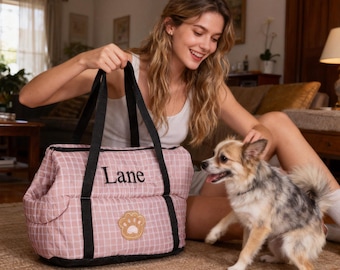 Personalized Pet Carrier Tote: Embroidered Small Dog Travel Bag