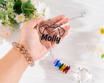 Personalized Pet Memorial Suncatcher, Rainbow Bridge Ornament, Custom Dog Name