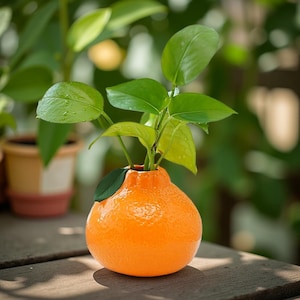 Vase décoratif orange en céramique, vase original en forme de fruit, décoration maison et bureau