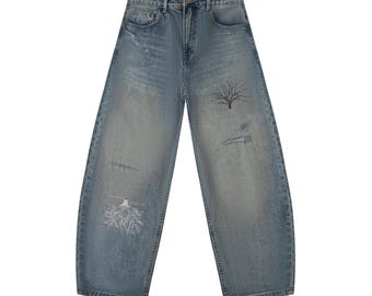 As Above So Below Distressed Barrel Leg Jeans