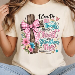 Philipper 4:13 Shirt, ich kann alle Dinge durch Christus T-Shirt tun, christliches Bogen Shirt, Blumenkreuz T-Shirt, süßes Glaube Shirt, Schrift T-Shirt