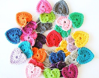 Crochet Hearts Garland XL - 30 hearts (1.75 inch)