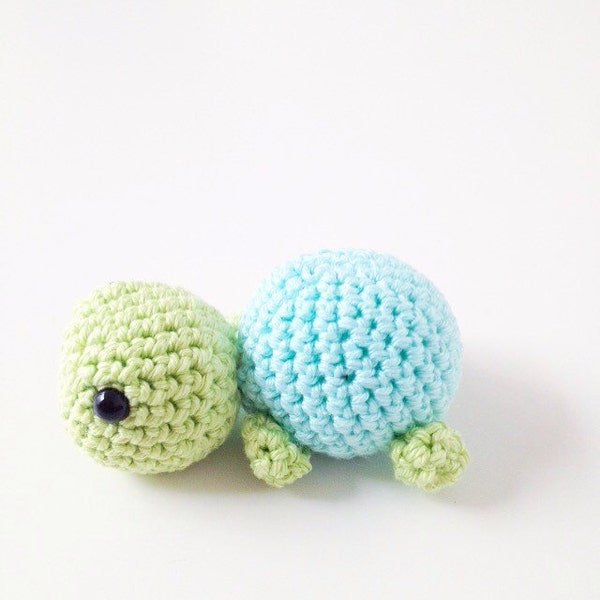 Crochet Tiny Turtle - Light blue and Apple Green