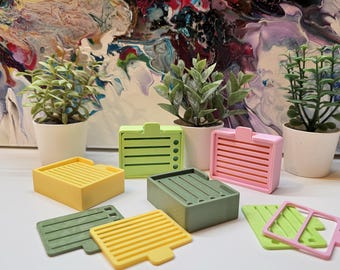 3D Printed Sticky Note Holder and Stencils Without Border – Minimal Desk Organizer Set for Office and Home