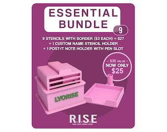 Essential 9 Piece 3D with Border Printed Sticky Note Stencil Set – Custom Name Holder Desk Organizer