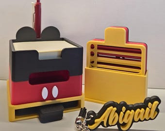 Op Mickey geïnspireerde 3D-geprinte plaknotitiehouder met stencils – Leuk bureauaccessoire cadeau