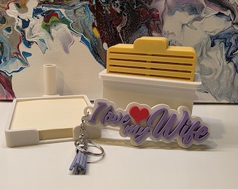 Deluxe Special Bundle 15 Piece without Border 3D Printed Sticky Note Stencil Set and Custom Name Holder – Organized Desk Gift Bundle
