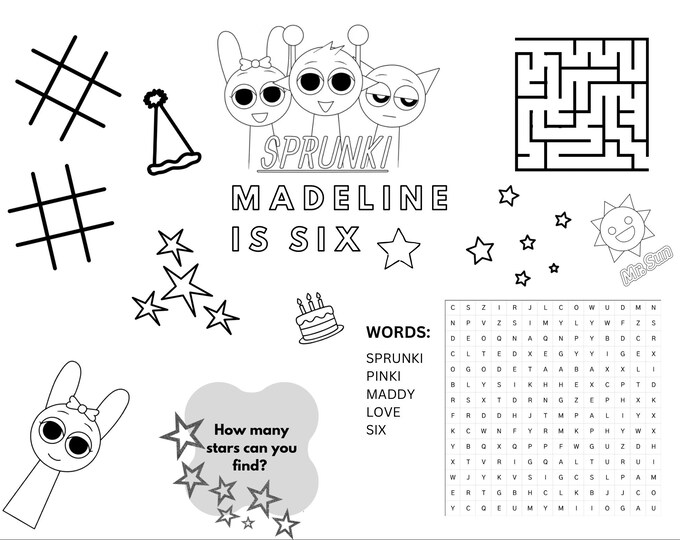 Sprunki Math Activity Page SPRUNKI Birthday Activity Sheet | Coloring Page, Maze (digital Download ...