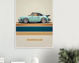 Poster Porsche rétro : oeuvre d'art murale vintage de voiture de sport, décoration homme des cavernes