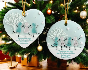 Friendship Seaglass Ornament 3D – Custom Name Best Friend Christmas Gift, Friends Are Like Stars Quote, Heart & Circle Ceramic Decor