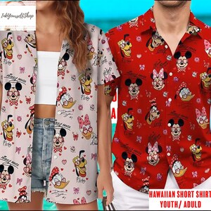 Disney Mickey Minnie Valentine Hawaiian Shirt Couple Aloha Mickey Mouse Pluto Goofy , Hawaiian Youth Adult Shirt