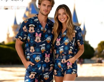 Disney Mickey Minnie Donald Hawaiian Shirt, Disney Cruise Aloha Shirt, Nautical Disney Vacation Shirt, Disney Family Matching Outfit