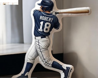 Personalized Baseball Player Pillow | Custom Name Number Plush | Baseball Gift for Boys Kids | Sports Room Decor