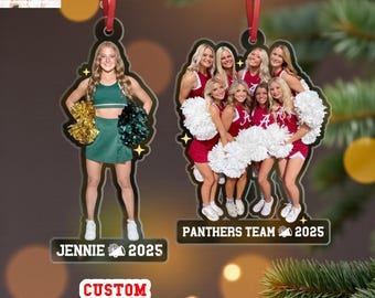 Custom Acrylic Cheer Team Ornament 2025 – Personalized Name & Photo, Cheerleader Group Gift