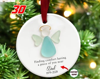 Custom Angel Seaglass Ornament 3D – Memorial Christmas Gift for Loss of Loved One, Personalized Ceramic Keepsake