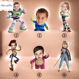 six different character portraits, including a boy in a spacesuit, a boy in a blue suit, a girl in a cowgirl outfit, a boy in a cowboy hat, a boy in a pink suit, and a girl in a blue dress.