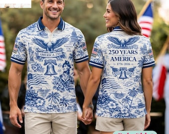 America 250 Polo Shirt Men Women - 1776-2026 Eagle Liberty Patriotic Couple Matching Polo Shirt