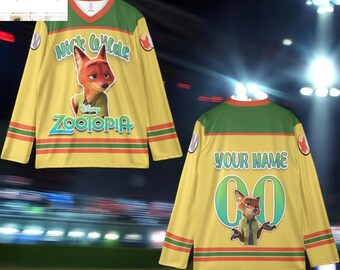 Personalized Nick Wilde Zootopia Hockey Jersey Shirt, Custom Name Number Disney Zootopia Shirt, Hockey Fan Gift Youth Adult