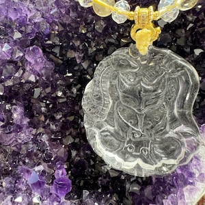 Hand Carved White Crystal Nine-Tailed Fox Pendant Necklace | Taoist-Blessed, Attract Love & Charm | One-of-a-Kind Spiritual Gift for Her