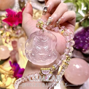 Hand Carved White Crystal Nine-Tailed Fox Pendant Necklace | Taoist Blessing | Attract Love & Charm | Unique Spiritual Gift for Her