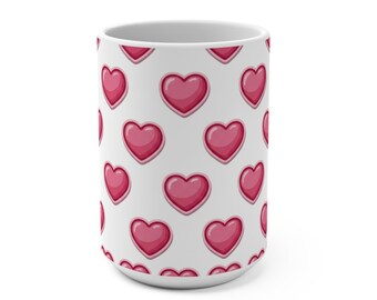 Pink Heart Pattern Mug | Cute Repeating Heart Ceramic Coffee Cup