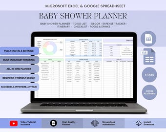 Baby Shower Budget Planner, Digital Google Sheets Template, Checklist, Games