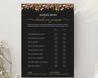 Wedding Games Guess Who Bride Edition | Bridal Shower Game Printable | Instant Download Activity