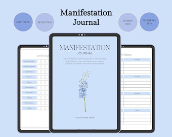 Manifestation and Affirmation Journal | Blue Law of Attraction Vision Board Mindfulness Printables