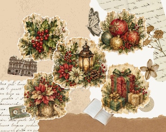 Classic Christmas Junk Journal Kit | Vintage Holiday Ephemera | Winter Scrapbook Paper & Festive Collage Sheets