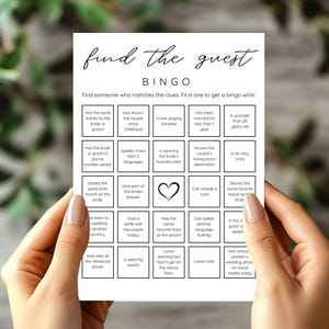 Find The Guest Bingo, Wedding Bingo, Bridal Bingo, Wedding Table Games, Bridal Shower Bingo, Wedding Activities, Ice Breaker Games