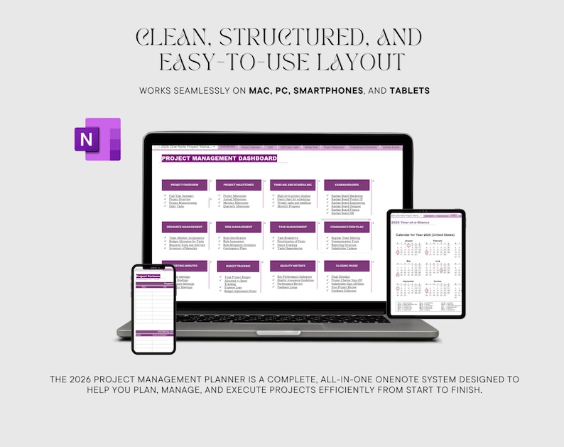 Goals Tracker Onenote 2026 Project Management Planner Onenote | Digital Project Planner ...