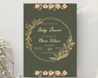 Elegant Baby Shower Green Canva Editable (Digital Download)