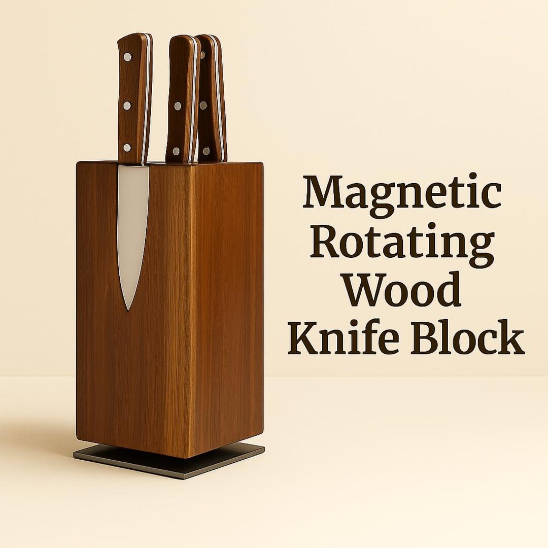 Magnetic Wooden Knife Block 360 | Rotating Knife Holder | Universal ...